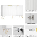 Fluted TV Stand for 100 in TV, Modern TV Stand Console, White Entertainment Center with Storage Cabinets, Adjustable Shelves & Gold Handles, Wood Media Cabinet for Living Room