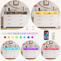 White Dresser for Bedroom, 6 Drawers Dresserwith LED Lights and Charging Station, 47" Wide Bedroom Dresser Chest of Drawers Storage Organizer TV Stand for up to 55" TV for Living Room