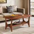 Fimind Solid Wood Coffee Table, 47.24" Mid - Century Modern Rectangle Center Table with 2 - Tier Storage Shelf for Living Room, Small Space
