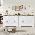 Hiphuta 47"farmhouse Sideboard Storage Cabinets with 4 Doors & 2 Drawers, Coffee Bar with Brown Top for Living Room, White