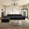 144" Oversized Modular Sectional Sofa, Deep Seat Chenille Cloud Couch with Chaise, L - Shaped Sparkling 5 Seat Sofa Couch for Living Room, Black