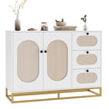Homfa 3 Drawers Accent Storage Cabinet, 34.2"h Gold Buffet Sideboard with Rattan Doors for Living Room, White
