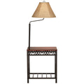 Regency Hill Travata Rustic Vintage Floor Lamp with End Table 54" Tall Bronze Scrollwork Swing Arm Burlap Fabric Empire Shade for Living Room Reading