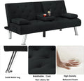 Homfa 66.3'' Upholstered Sofa Bed Couch, Convertible Futon Folding Sleeper Sofa with Removable Armrests and 2 Cupholders for Living Room, Black