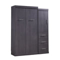Euroco Wood Full Size Murphy Wall Bed with Wardrobe and Drawers for Living Room, Moveable Wardrobe and Drawers, Space - Saving & Easy Open and Close for Kids Teens Adults, Gray