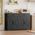 Hiphuta 47"farmhouse Sideboard Storage Cabinets with 4 Doors & 2 Drawers, Coffee Bar with Brown Top for Living Room, White