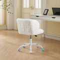 Furniture Office Chair, Artificial Rabbit Hair Makeup Vanity Chair Chair, 360 Comfy Swivel Armchair with Wheels, Modern Height Adjustable Cute Vanity Chair for Living Room Small Spaces Pink