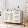 Homfa 3 Drawers Accent Storage Cabinet, 34.2"h Gold Buffet Sideboard with Rattan Doors for Living Room, White