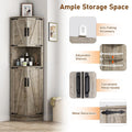 Chvans Farmhouse 68" Tall Corner Cabinet W/4 Barn Doors, 5 Tier Bookcase Storage Cabinet with Adjustable Shelves, Corner Storage Cabinet for Bathroom, Living Room, Kitchen, Brown