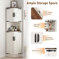 Chvans Farmhouse 68" Tall Corner Cabinet W/4 Barn Doors, 5 Tier Bookcase Storage Cabinet with Adjustable Shelves, Corner Storage Cabinet for Bathroom, Living Room, Kitchen, Brown