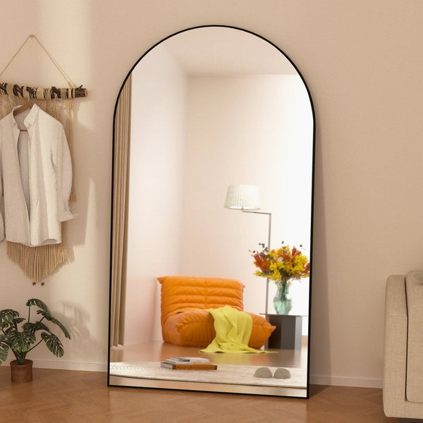 Ufurpie 71"×32" Large Full Length Mirror, Arch Mirror, Floor Mirror with Stand, for Bedroom Living Room Dressing Room, Black