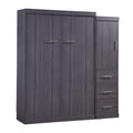Euroco Wood Full Size Murphy Wall Bed with Wardrobe and Drawers for Living Room, Moveable Wardrobe and Drawers, Space - Saving & Easy Open and Close for Kids Teens Adults, Gray