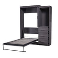 Euroco Wood Full Size Murphy Wall Bed with Wardrobe and Drawers for Living Room, Moveable Wardrobe and Drawers, Space - Saving & Easy Open and Close for Kids Teens Adults, Gray