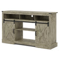 Mayincolor Farmhouse TV Stand for 65+ Inch TV, 34'' Tall Entertainment Center with Sliding Barn Doors, Rustic Wood Media Console Storage Cabinet Television Stand for Living Room, Light Grey