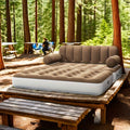 Inflatable Air Sofa Bed 2 - in - 1 Backrest Couch Airbed with Headboard and Pump Convertible Blow up Bed Mattress for Home, Camping, and Guests, Living Room Furniture, Queen Size