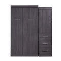 Euroco Wood Full Size Murphy Wall Bed with Wardrobe and Drawers for Living Room, Moveable Wardrobe and Drawers, Space - Saving & Easy Open and Close for Kids Teens Adults, Gray
