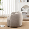 34" Wide Boucle Swivel Barrel Chair, No Assembly Round Upholstered Armchair Accent Chair Single Sofa Chair with Toss Pillow for Living Room and Bedroom, Taupe