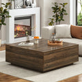 Blotout Square Coffee Table with 2 Large Drawers, 43" Mid Century Modern Coffee Table with Storage, Wood Cocktail Table Center Table with Storage for Living Room, Wood Grain