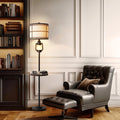 Farmhouse Metal Tray Floor Lamp for Living Room with Nightlight Vintage Tall Lamp with Linen Fabric Shade Industrial Standing Lamp for Bedroom Office Home House Study (Bulb Included)