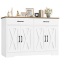 Hiphuta 47"farmhouse Sideboard Storage Cabinets with 4 Doors & 2 Drawers, Coffee Bar with Brown Top for Living Room, White