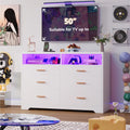 White Dresser for Bedroom, 6 Drawers Dresserwith LED Lights and Charging Station, 47" Wide Bedroom Dresser Chest of Drawers Storage Organizer TV Stand for up to 55" TV for Living Room