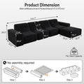 144" Oversized Modular Sectional Sofa, Deep Seat Chenille Cloud Couch with Chaise, L - Shaped Sparkling 5 Seat Sofa Couch for Living Room, Black