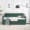 Twin Size Daybed with Trundle, Modern Button Tufted Linen Upholstered Sofa Day Bed Frame with A Roll - Out Trundle, Bedframe Furniture for Bedroom Living Room Guest Room, Green
