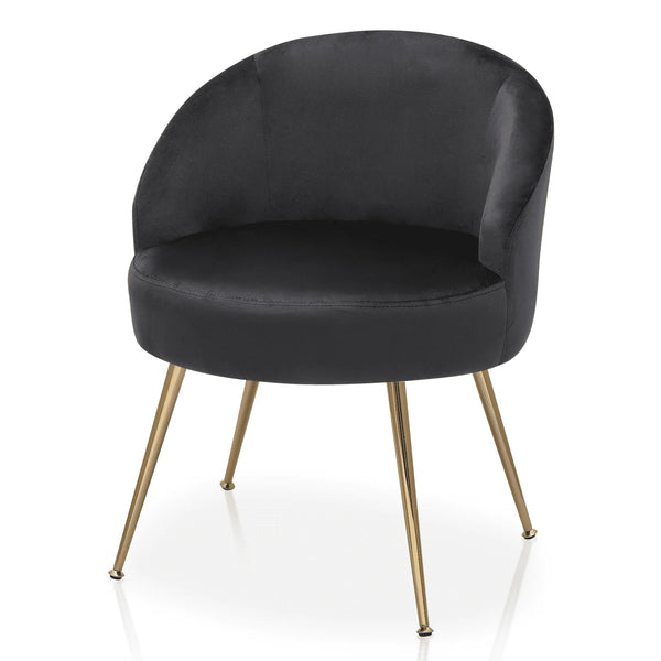 Monibloom Velvet Accent Chair, Modern Upholstered Single Sofa Side Chair, Comfy Barrel Club Living Room Armchair with Golden Metal Legs for Bedroom Reading Room Office, Black