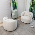 34" Wide Boucle Swivel Barrel Chair, No Assembly Round Upholstered Armchair Accent Chair Single Sofa Chair with Toss Pillow for Living Room and Bedroom, Taupe