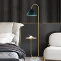 Modern Elegant with Tray Floor Lamp for Office Cafe Den Living Room Bedroom, Foot Switch and Brass/Gold Finish, Light Yellow Pleated Cloth Lampshade