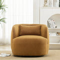34" Wide Boucle Swivel Barrel Chair, No Assembly Round Upholstered Armchair Accent Chair Single Sofa Chair with Toss Pillow for Living Room and Bedroom, Taupe