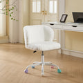 Furniture Office Chair, Artificial Rabbit Hair Makeup Vanity Chair Chair, 360 Comfy Swivel Armchair with Wheels, Modern Height Adjustable Cute Vanity Chair for Living Room Small Spaces Pink