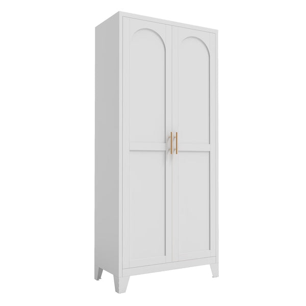 Metal Storage Cabinet with Doors and Adjustable Shelves, 71'' 2 Shapely Doors Cabinet, 5 - Tier Tall Steel Locker for Bedroom, Living Room, Office, Home, White