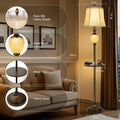 Farmhouse Metal Tray Floor Lamp for Living Room with Nightlight Vintage Tall Lamp with Linen Fabric Shade Industrial Standing Lamp for Bedroom Office Home House Study (Bulb Included)