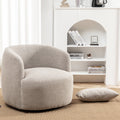 34" Wide Boucle Swivel Barrel Chair, No Assembly Round Upholstered Armchair Accent Chair Single Sofa Chair with Toss Pillow for Living Room and Bedroom, Taupe