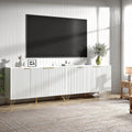Fluted TV Stand for 100 in TV, Modern TV Stand Console, White Entertainment Center with Storage Cabinets, Adjustable Shelves & Gold Handles, Wood Media Cabinet for Living Room