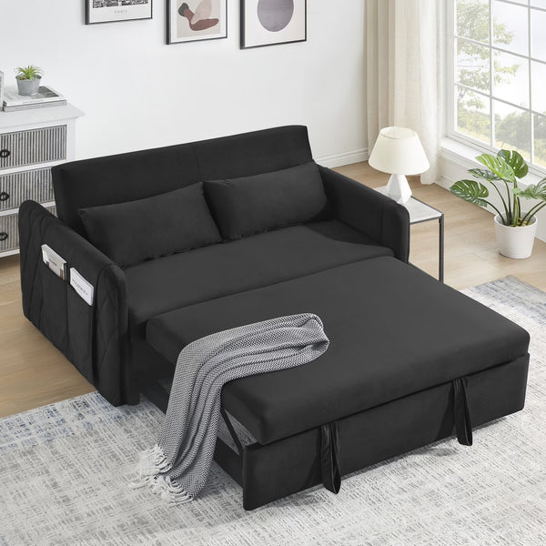 Convertible Sofa Bed, 3 in 1 Sleeper Sofa with 2 Pillows and Adjustable Backrest for Living Room Office, Black