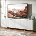 Fluted TV Stand for 100 in TV, Modern TV Stand Console, White Entertainment Center with Storage Cabinets, Adjustable Shelves & Gold Handles, Wood Media Cabinet for Living Room