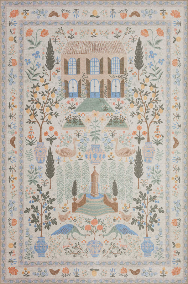 Loloi Rifle Paper Menagerie MEN-03 Rug, Cream / 2'6" x 7'6" Runner