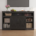 Mayincolor Farmhouse TV Stand for 65+ Inch TV, 34'' Tall Entertainment Center with Sliding Barn Doors, Rustic Wood Media Console Storage Cabinet Television Stand for Living Room, Light Grey
