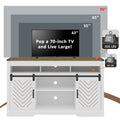 Mayincolor Farmhouse TV Stand for 65+ Inch TV, 34'' Tall Entertainment Center with Sliding Barn Doors, Rustic Wood Media Console Storage Cabinet Television Stand for Living Room, Light Grey