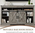 Mayincolor Farmhouse TV Stand for 65+ Inch TV, 34'' Tall Entertainment Center with Sliding Barn Doors, Rustic Wood Media Console Storage Cabinet Television Stand for Living Room, Light Grey