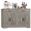 Hiphuta 47"farmhouse Sideboard Storage Cabinets with 4 Doors & 2 Drawers, Coffee Bar with Brown Top for Living Room, White