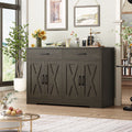 Hiphuta 47"farmhouse Sideboard Storage Cabinets with 4 Doors & 2 Drawers, Coffee Bar with Brown Top for Living Room, White