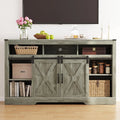 Mayincolor Farmhouse TV Stand for 65+ Inch TV, 34'' Tall Entertainment Center with Sliding Barn Doors, Rustic Wood Media Console Storage Cabinet Television Stand for Living Room, Light Grey