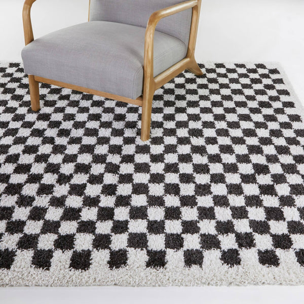 BALTA Rugs Covey Checkered Shag Rug - Color: Black; Size: 5'3" x 7'