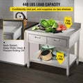 Commercial Work Table Workstation 24 x 42 Inches Commercial Food Prep Work Table with 2 Drawers. Undershelf and Backsplash. 992 lbs Load Stainless-Steel Kitchen Island for Restaurant. Home and Hotel